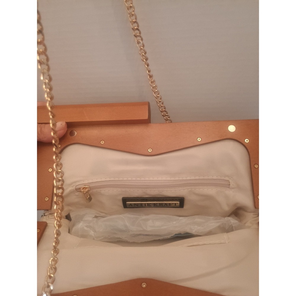 Women's Antik Kraft Crossbody Bag Purse Black/White Canvas Wood/Gold Accents NWT - Picture 3 of 5